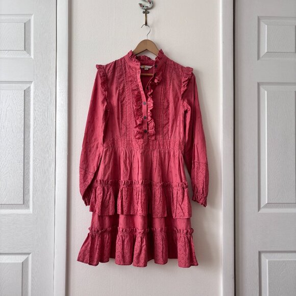 Boden Mixed Broderie Shirt Dress in Dusty Red - Picture 6 of 11